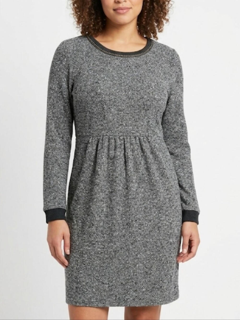 Cato Grey And Black Long Sleeve Textured Midi Dress Size 12 Office Wear